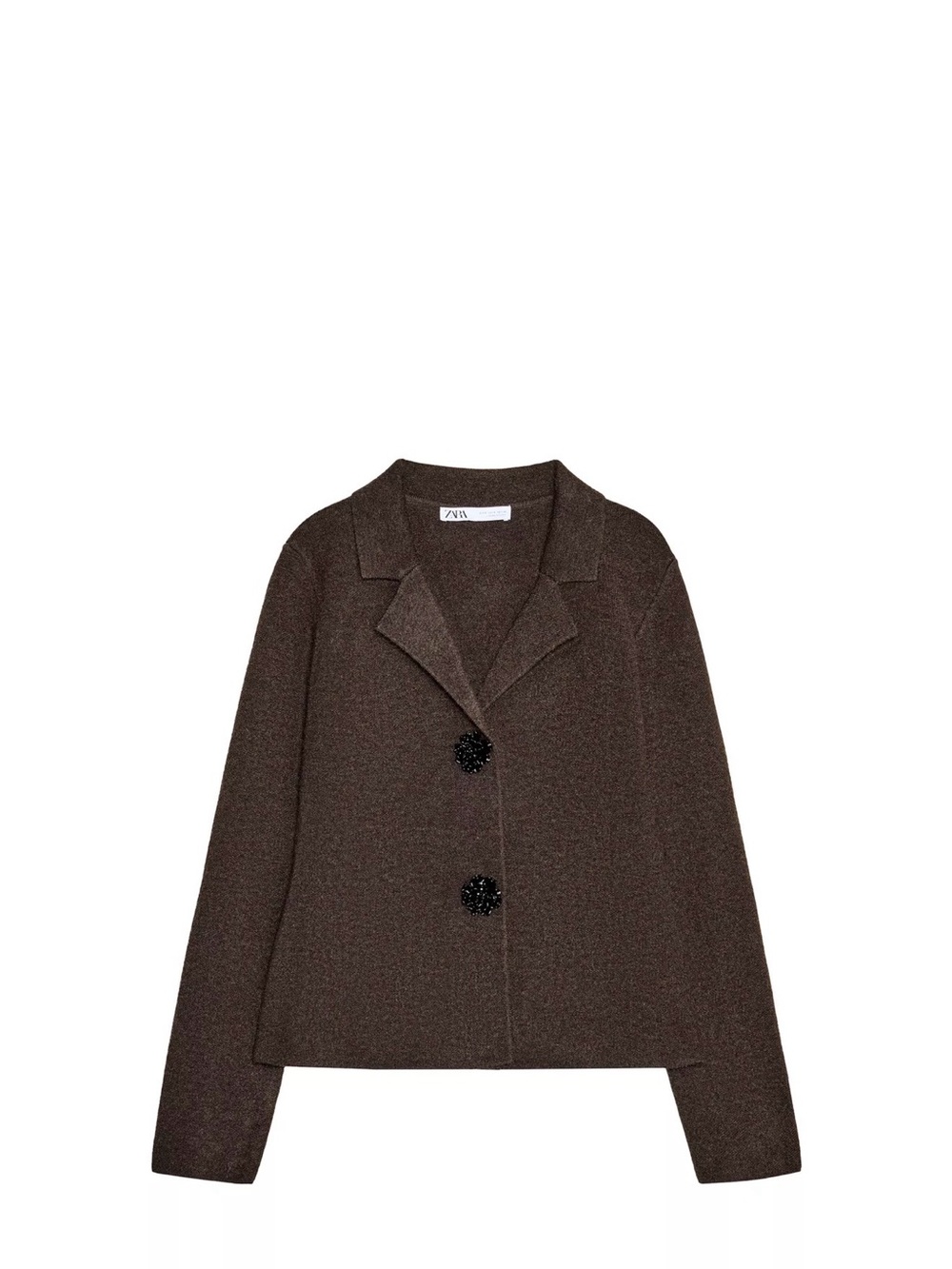 Zara Chocolate Brown Boxy Blazer with Decorative Buttons